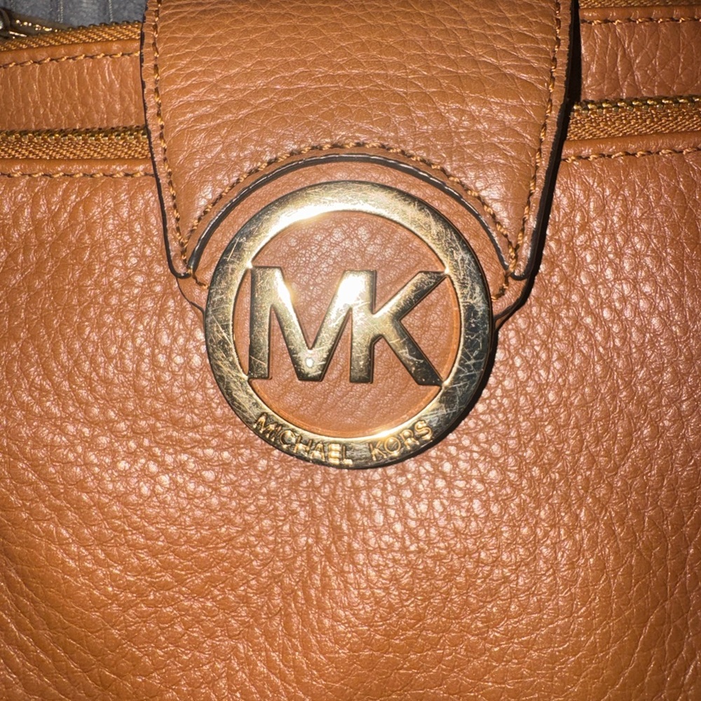 Michael Kors Tan Leather MK Logo Crossbody Bag - Picture 3 of 8